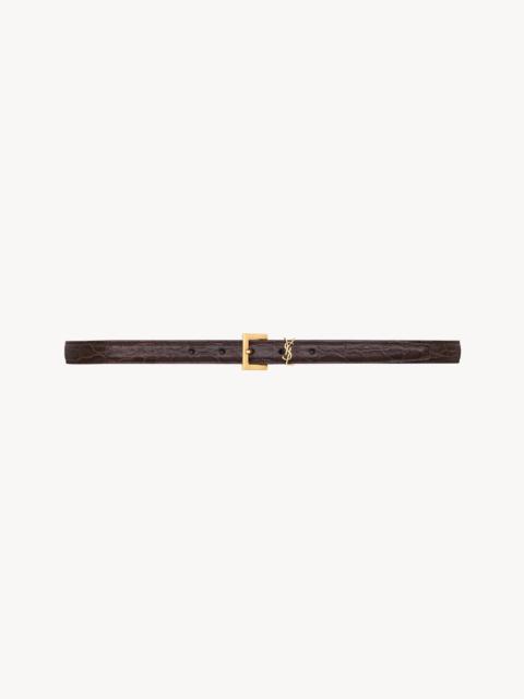 SAINT LAURENT CASSANDRE THIN BELT IN CROCODILE-EMBOSSED LEATHER