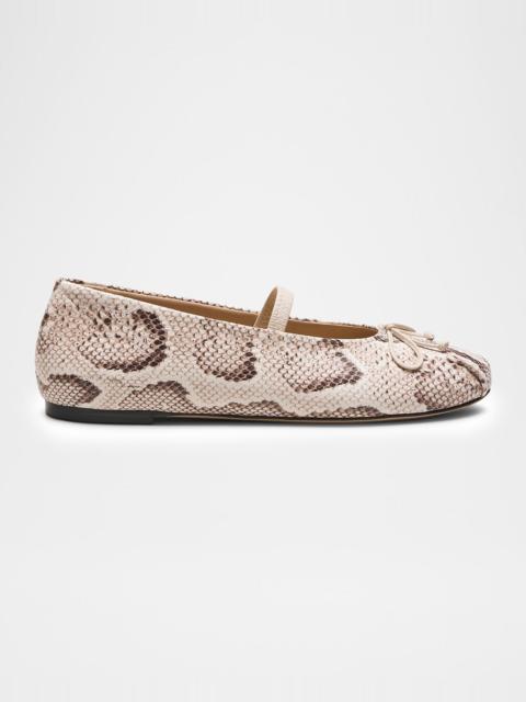 Prima Snake-Embossed Leather Ballerina Flats