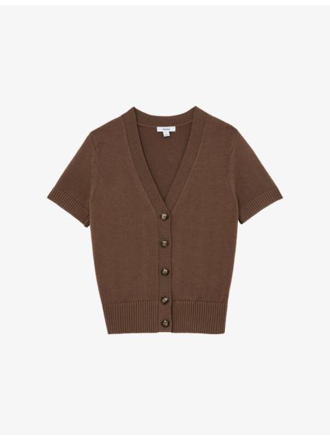 REISS V-Neck Short-Sleeve Cotton and Wool-Blend Cardigan