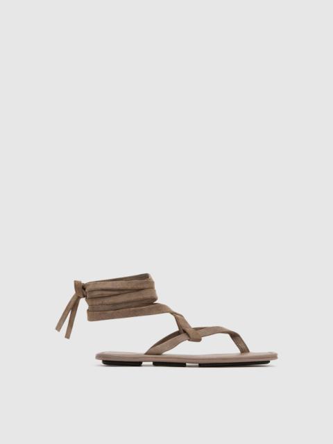 ST. AGNI Suede Tie Up Sandal - Almond