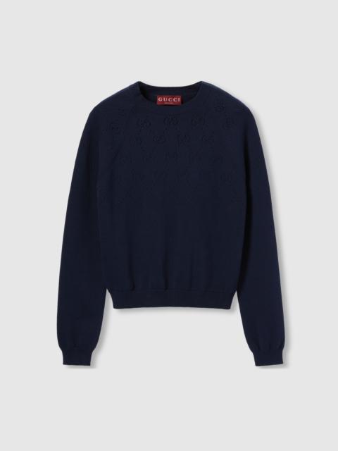 GUCCI Cotton crewneck top with GG argyle