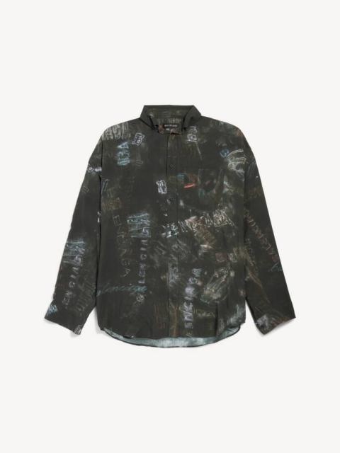 Men's Washed Crayon Allover Long Sleeve Cocoon Shirt in Washed Black