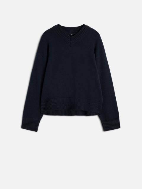 7 For All Mankind DOUBLE LAYER V-NECK SWEATER in Wool Blend Midnight