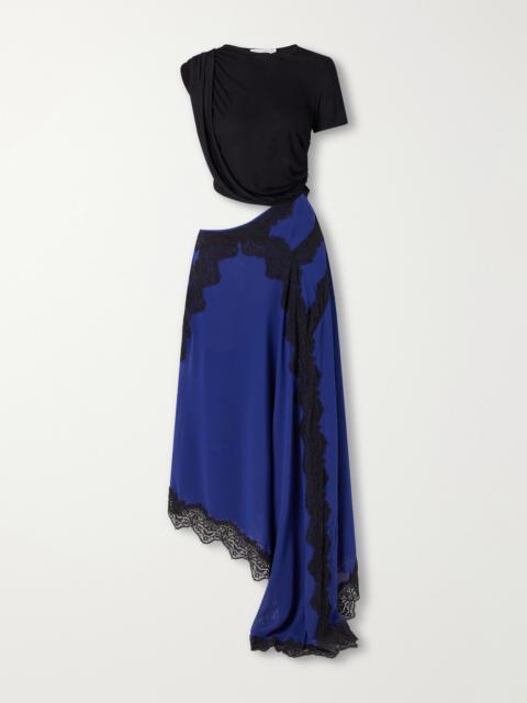 CHRISTOPHER ESBER Verve Asymmetric Lace-trimmed Silk-georgette And Ribbed Jersey Dress