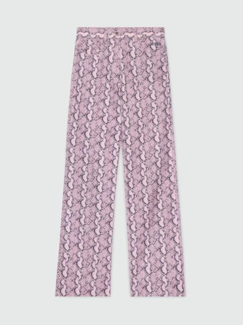 Pink straight-leg python print gabardine trousers.