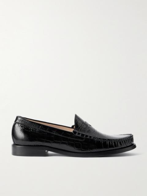 Stuart Weitzman Lottie Croc-effect Polished-leather Loafers