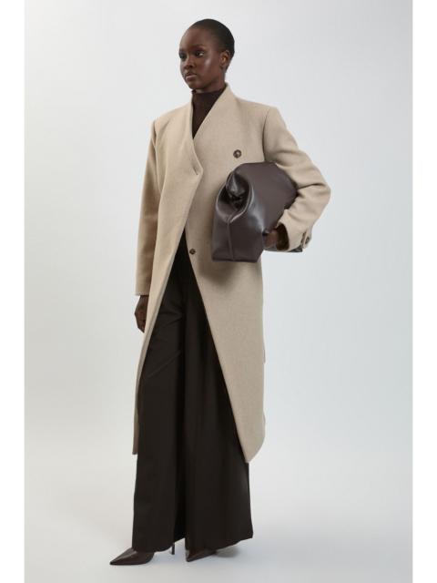 KAREN MILLEN Petite Wool Wrap Neck Tailored Belted Midi Coat