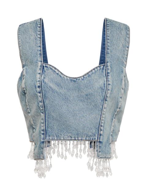GANNI Embellished denim crop top