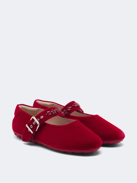 Simone Rocha Embellished velvet Mary Jane flats