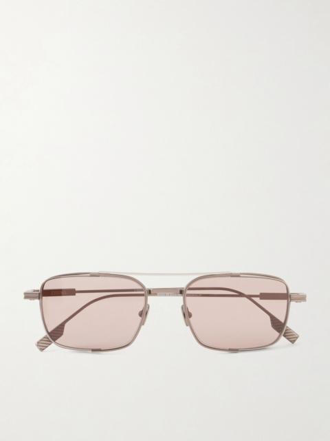 ZEGNA Double-Bridge Aviator-Style Rose Gold-Tone Titanium Sunglasses Pink