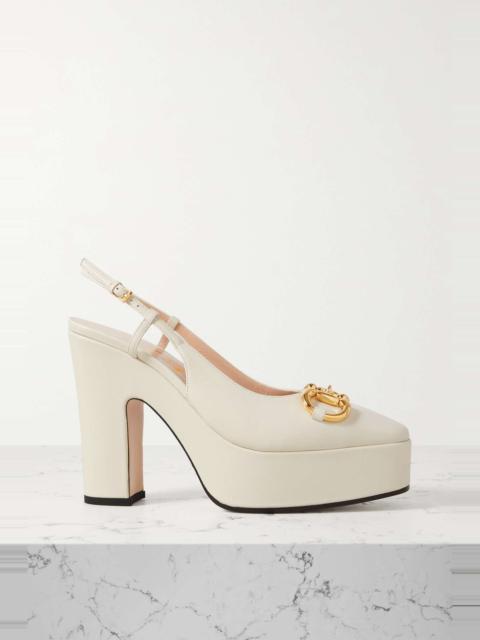 GUCCI Baby horsebit-detailed leather slingback pumps