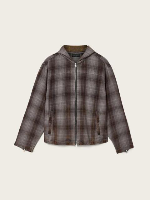 ALLSAINTS SANTO CHECK ZIP UP HOODED SHIRT