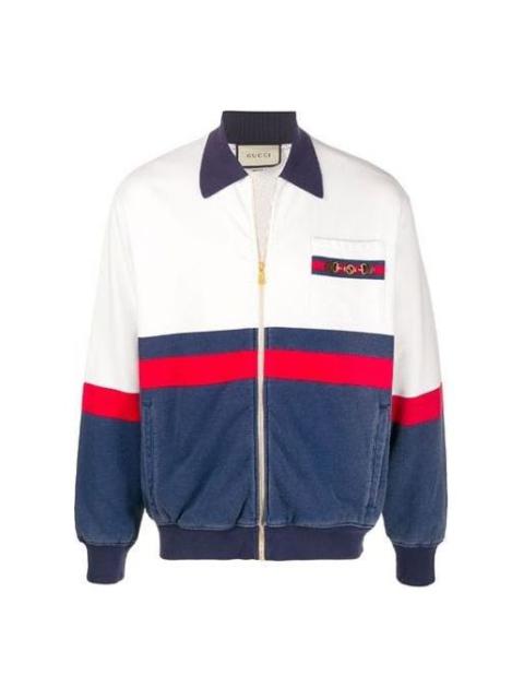 Gucci Web Detail Panelled Zip-Up Cardigan 'White Blue' 625402-XJCOD-9059