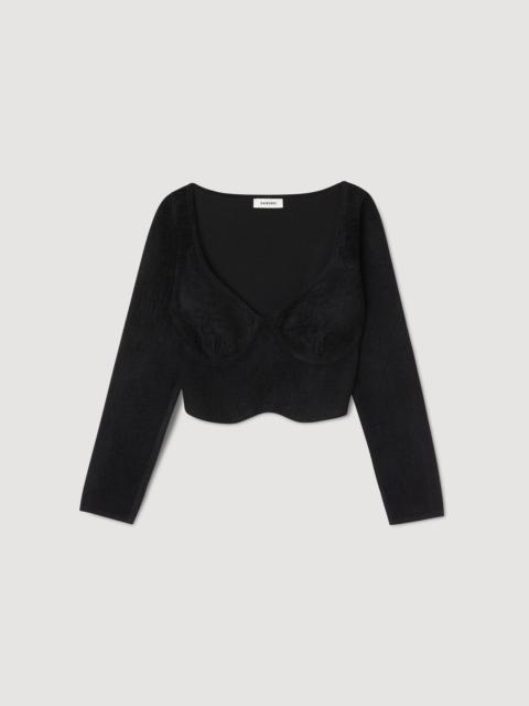 Sandro SHORT VELVET KNIT SWEATER