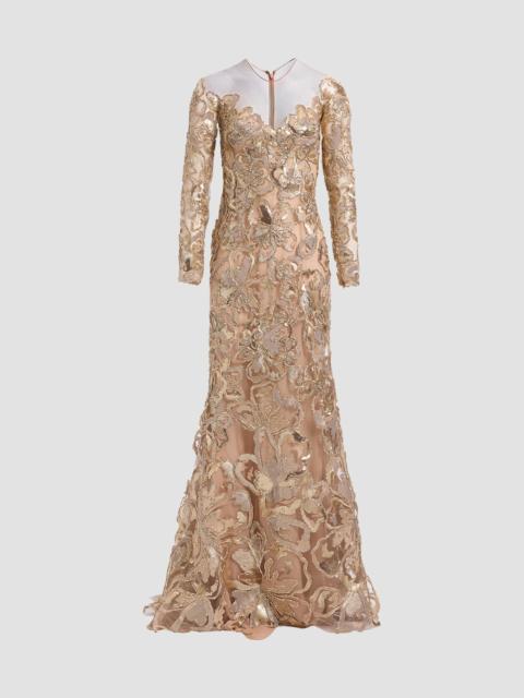 ELIE SAAB Women's Raffia Embroidered Gown - Gold