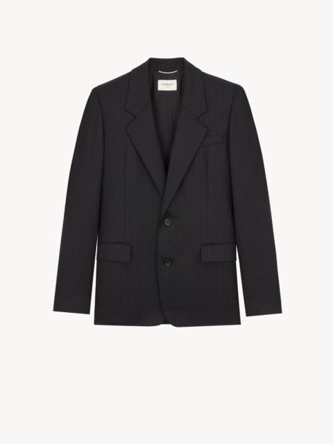 SAINT LAURENT JACKET IN CHALK-STRIPE WOOL
