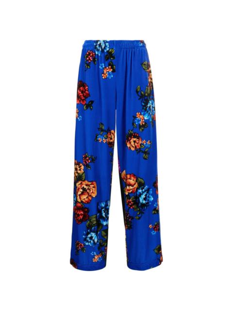 floral-print wide-leg velvet trousers