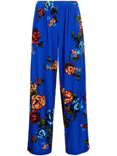 floral-print wide-leg velvet trousers