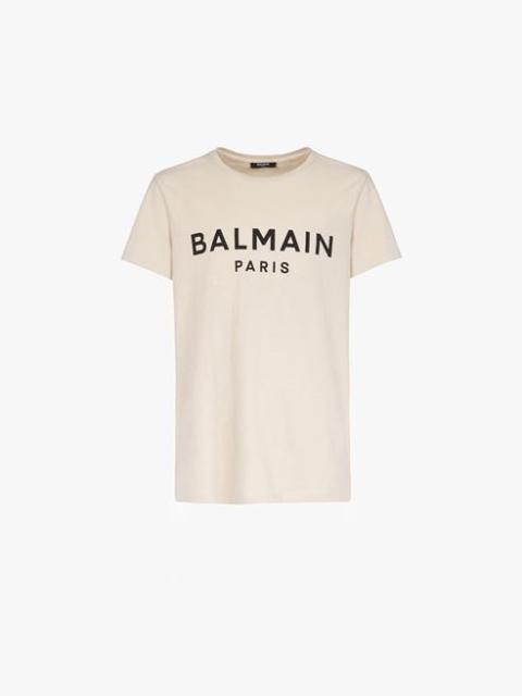 Ivory cotton T-shirt with black Balmain Paris logo print