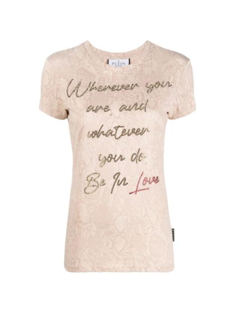 crystal embellished-slogan slim T-shirt