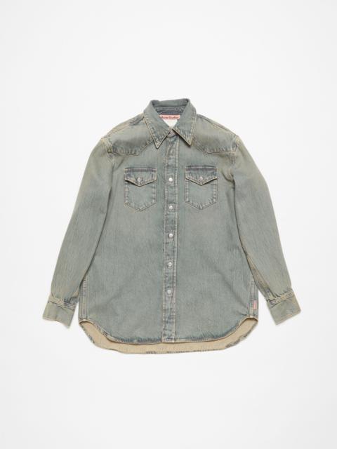 Denim shirt - Relaxed fit - Blue/beige