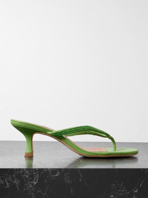 STAUD Freja beaded satin-trimmed leather sandals Green