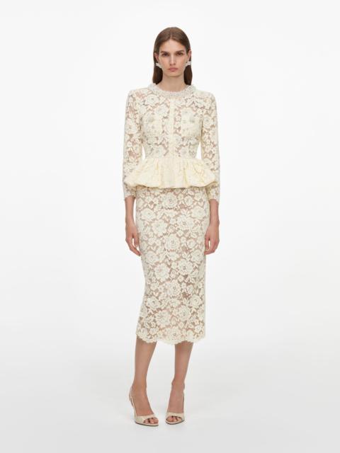self-portrait Yellow Lace Peplum Midi Dress