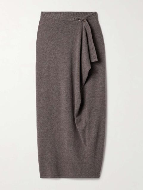 Wrap-effect draped merino wool and cashmere-blend maxi skirt