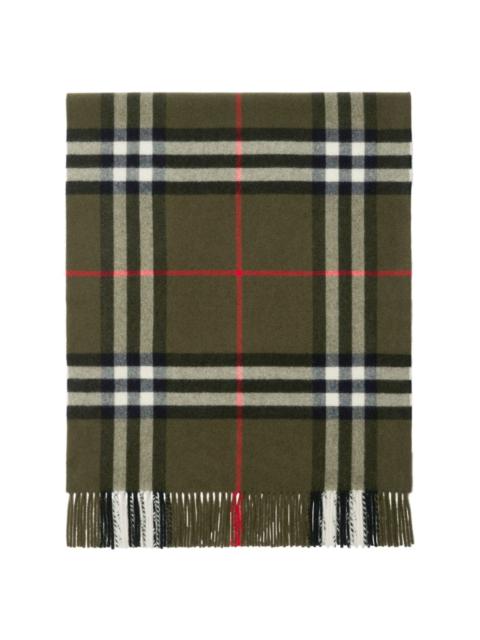 check-print fringed cashmere scarf