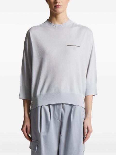 PESERICO three-quarter sleeve embellished knitted top