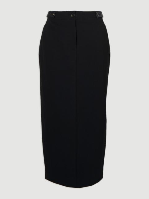 KAREN MILLEN Ponte And Pu Mix Tab Detail Tailored Pencil Midi Skirt