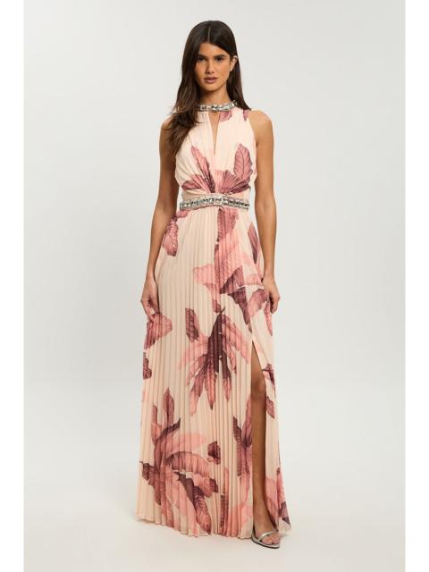 KAREN MILLEN Petite Printed Trim Detail Pleated Maxi Dress