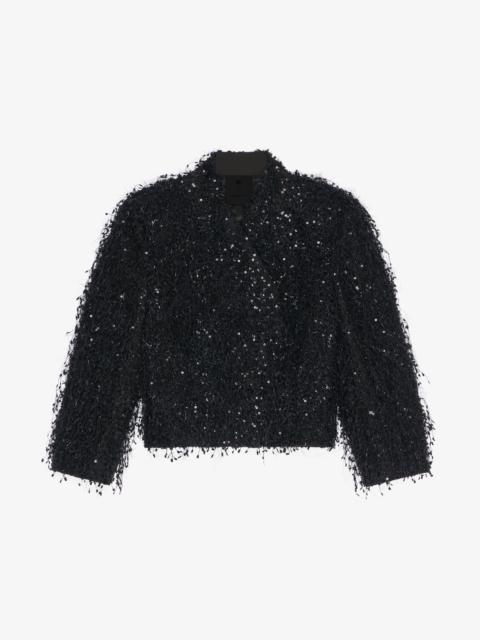 JACKET WITH EMBROIDERED FRINGES AND RHINESTONES