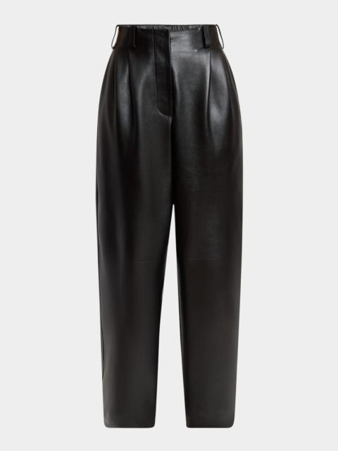 Givenchy Double Pleated Leather Barrel-Leg Trousers