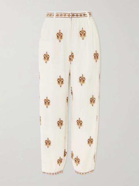 FARM RIO Anchor Tapestry embroidered georgette tapered pants Off-white