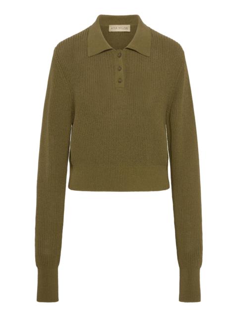 Catsu Ribbed Cotton-Blend Polo Sweater olive