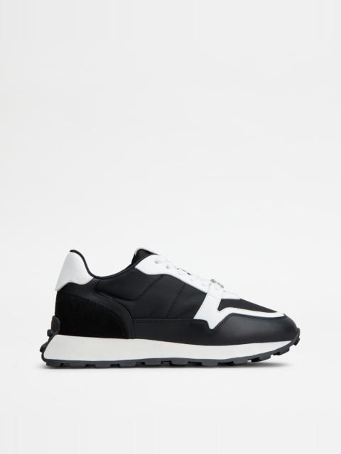 Tod's SNEAKERS IN LEATHER AND FABRIC - WHITE, BLACK