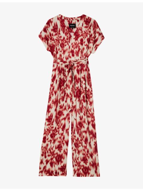 WHISTLES Floral Tie-Waist Woven Jumpsuit