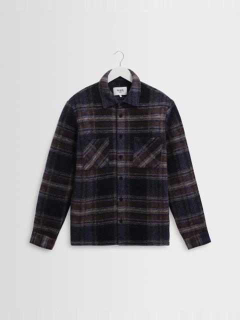 Wax London Whiting - Navy Wool Check Overshirt