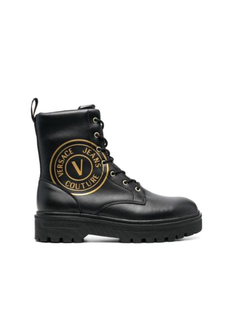 VERSACE JEANS COUTURE logo-print leather combat boots
