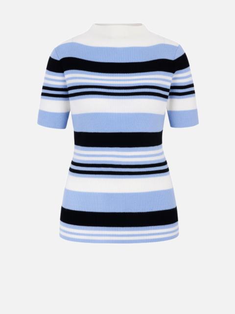 EMILIA WICKSTEAD Toma Knit Top in Blue, Black & White Merino Wool