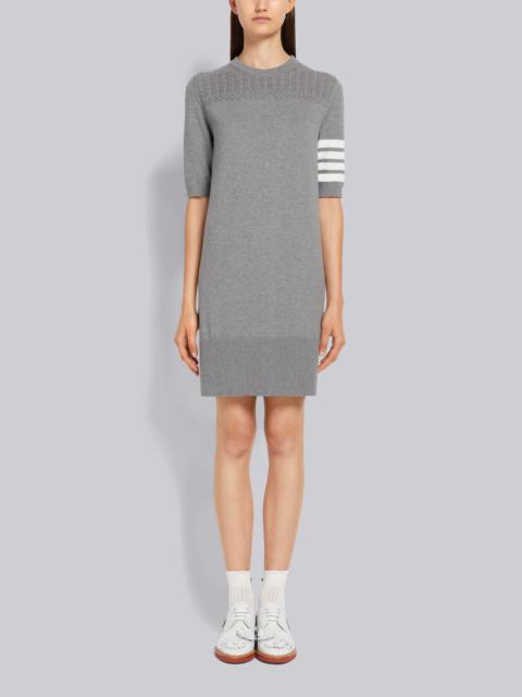 Thom Browne Light Grey Cotton Hector Medallion 4-Bar Short Sleeve Mini Dress
