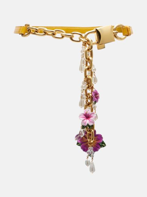 Dolce & Gabbana Embellished leather and chain belt