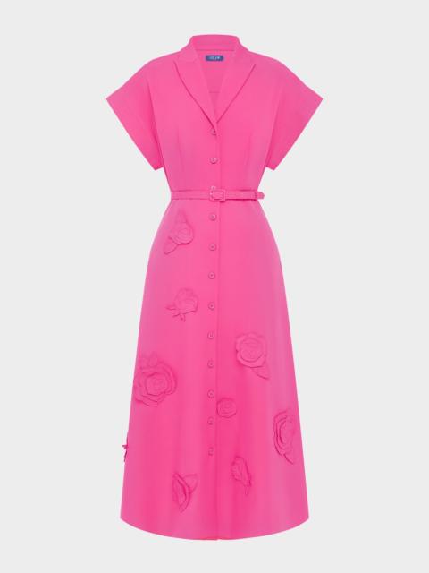 LEO LIN Aubrey Belted Floral Applique Midi Dress