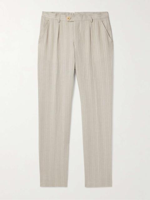 Oliver Spencer Claremont Tapered Pleated Striped Linen Trousers
