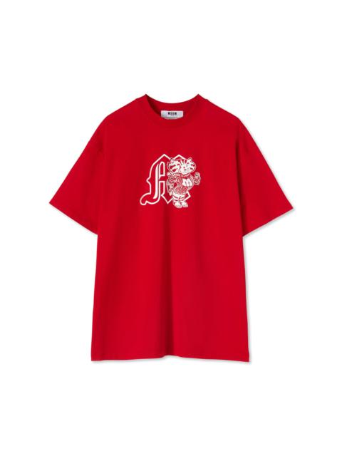 MSGM Cotton crewneck t-shirt with MSGM "M" mascot patch