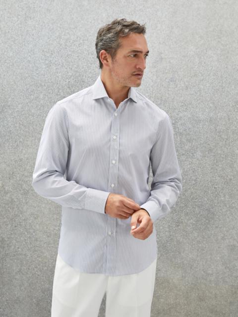 Striped poplin slim fit shirt with spread collar