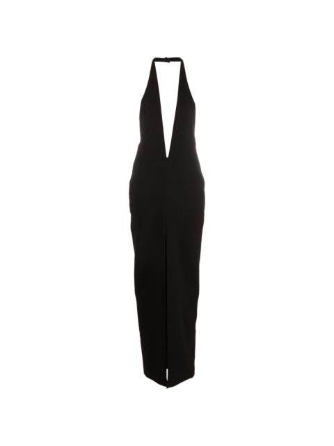 MÔNOT halterneck plunging-neckline gown