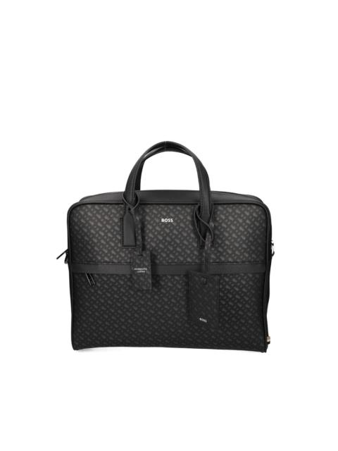 BOSS monogram logo-plaque top-handle leather messenger bag