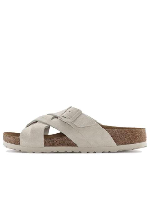 BIRKENSTOCK Birkenstock Lugano Soft Footbed Suede Leather Narrow Fit Sandals 'Antique White' 1024560